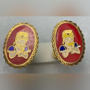 Vintage Cloisonné Cameo Cufflinks | Red Enamel